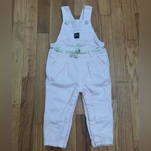 Baby b’gosh Pink Striped Overalls With Silver Ribbon Detail 12M